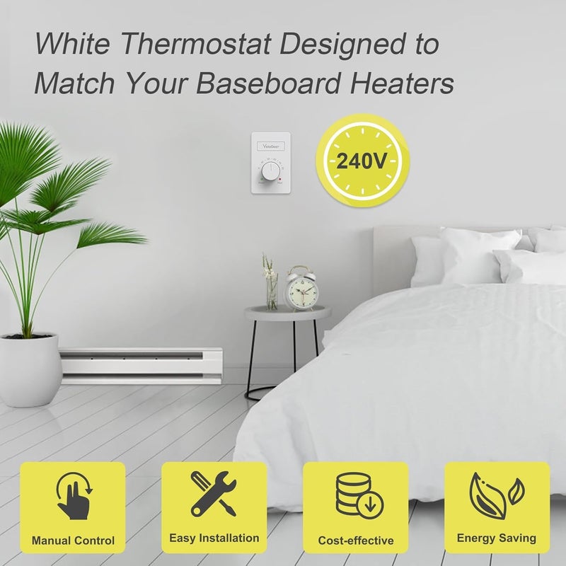 YeloDeer 2 PCS 240 V Only 4-Wire Manual Electric Baseboard Heater Thermostat for Home, - Image 2